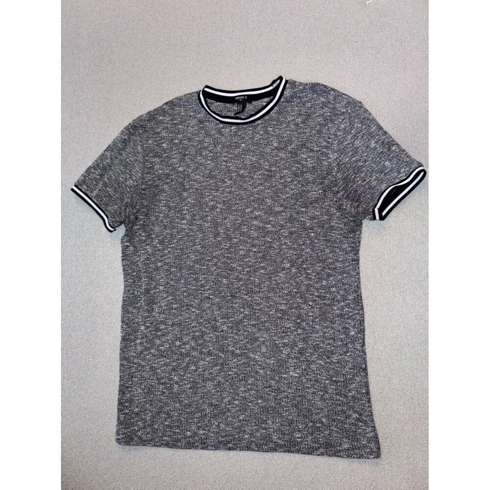 FOREVER 21 men size medium MARLED RINGER gray black TEE shirt